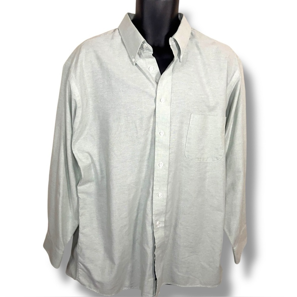 17.5 Stafford Mens Light Green Button Up Dress Shirt Wrinkle Free Cotton Blend